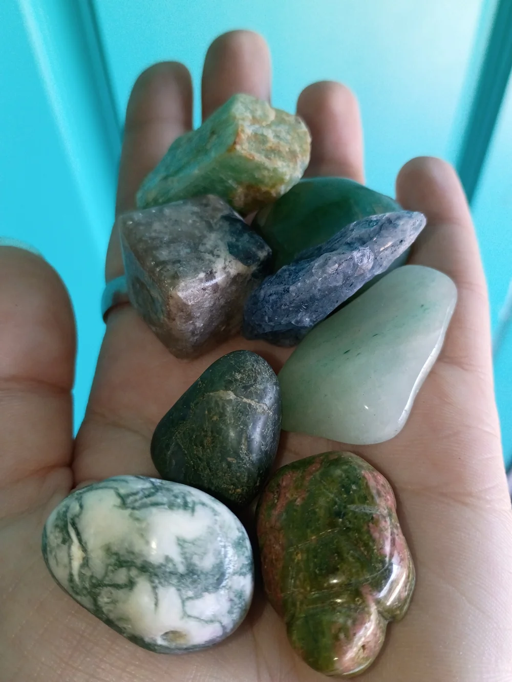 Scoop Of Polished Green and Pink Decorative Gemstone Set